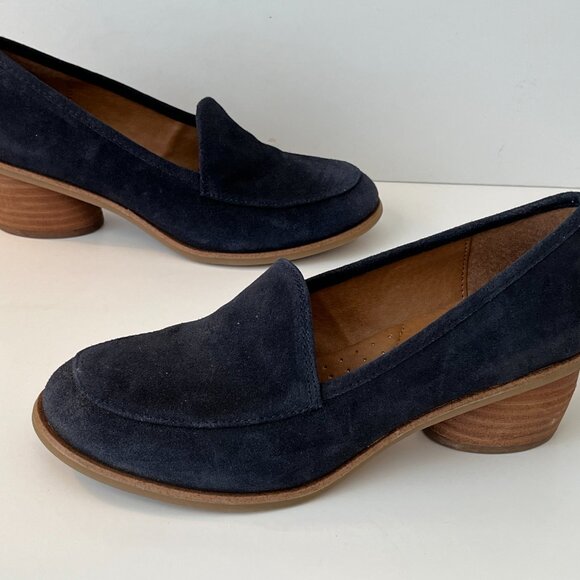 Sofft Napoli Navy Suede Leather Stacked Heels Slip on Loafers ~ Women's Size 8M - Picture 2 of 13